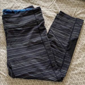 Lululemon capris. Size 12. Black/white/blue stripe